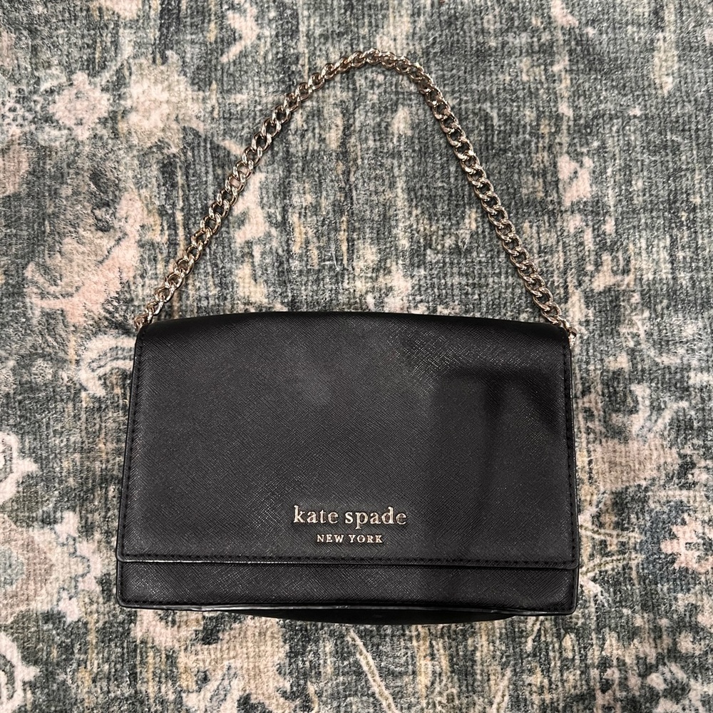 Kate Spade Black Clutch with Gold Chain